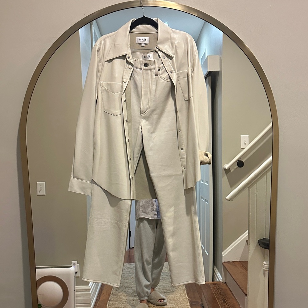 Agolde Cream Pants & jacket faux leather
